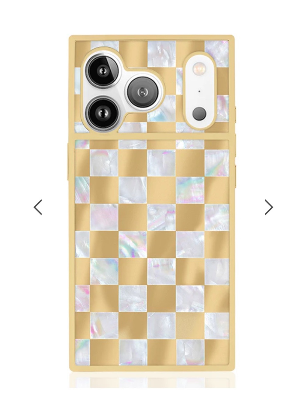 FLAUNT iPhone 17 Case Iridescent Checkerboard Phone Case - Gold & Pearl
